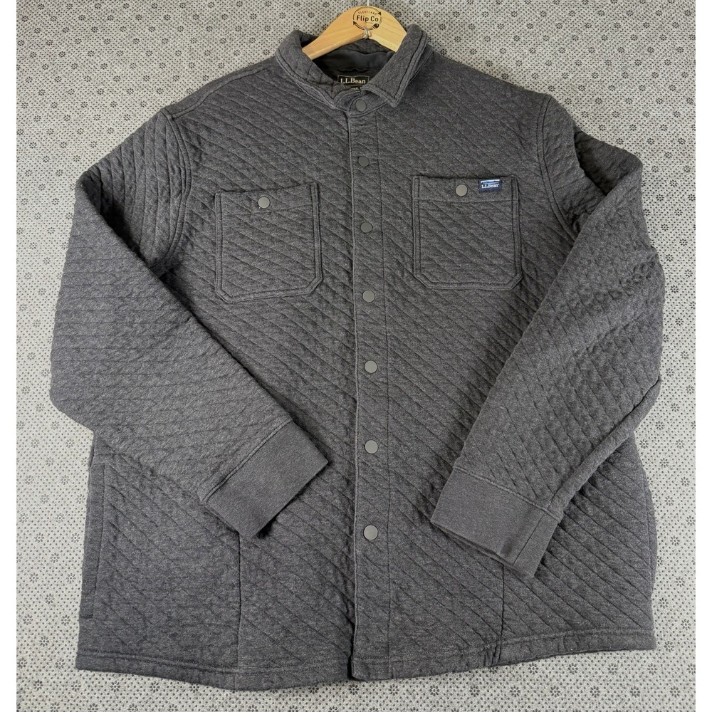 LL Bean Men's Snap Button Quilted Work Shirt Jacket Gray XL